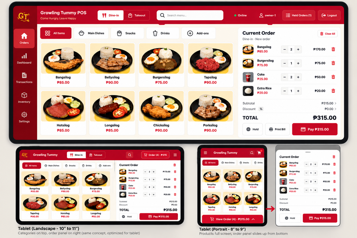 Restaurant POS system screenshot